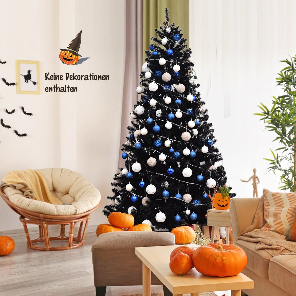 COSTWAY Künstlicher Weihnachtsbaum, 225cm, mit 1258 PVC Spitzen & Ständer