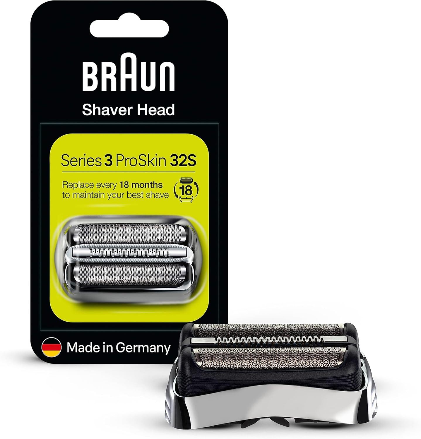 Braun Ersatzscherkopf 90307834 - Braun Series 3 Scherkopf 32S (SILBER), 32S, Ersatz-Kombipack für elektrische Rasierer