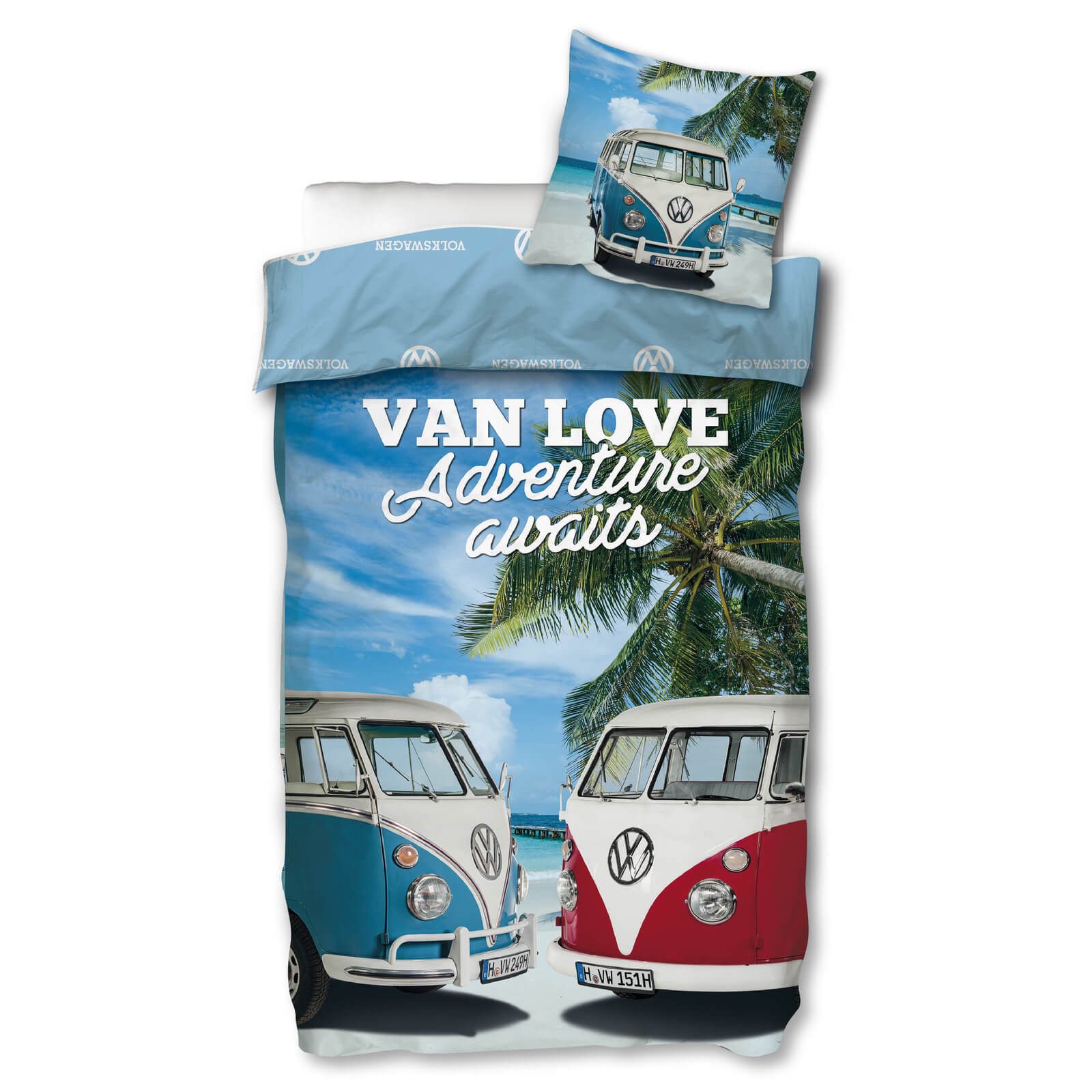 SkyBrands Bettwäsche VW Bulli T1 Van Love, Renforcé, 2 teilig, Bus, Palmen, Strand