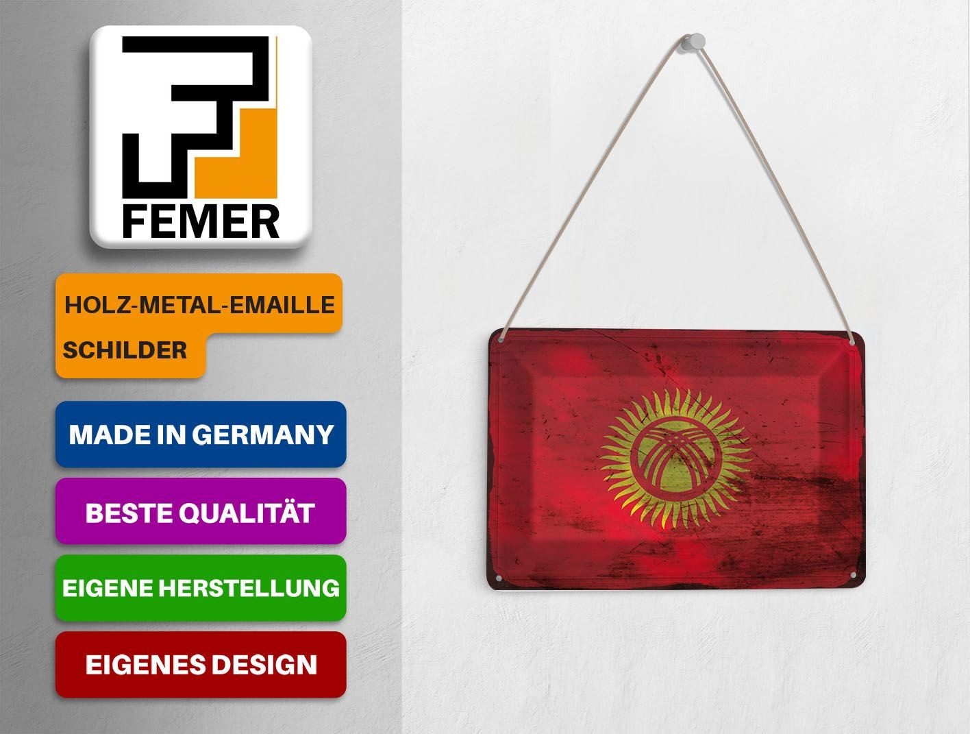 Femer GmbH Postkarte Flagge Kirgisistan 14x10 cm Kyrgyzstan Rost, unfrankiert