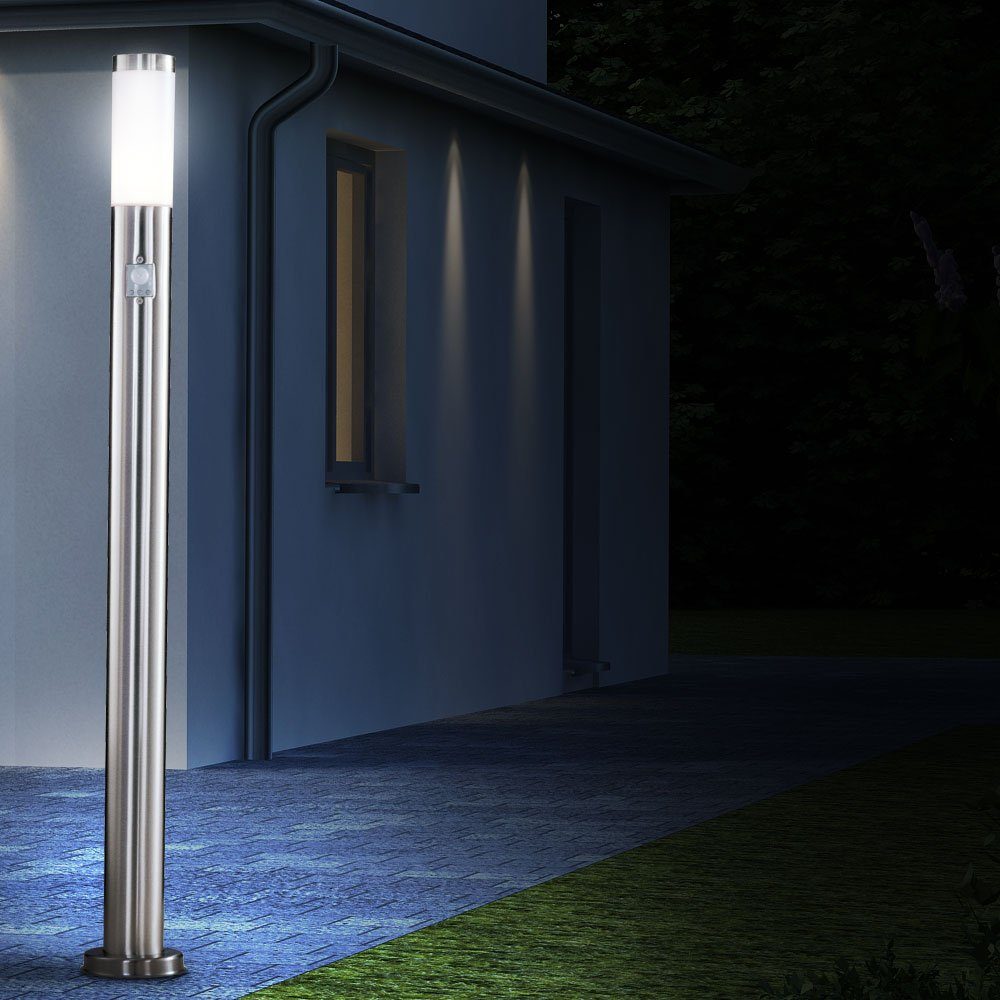 LED 2er Außen LED etc-shop Set Außen-Stehlampe, Bewegungsmelder inklusive, Leuchten Beleuchtung Warmweiß, Leuchtmittel Edelstahl