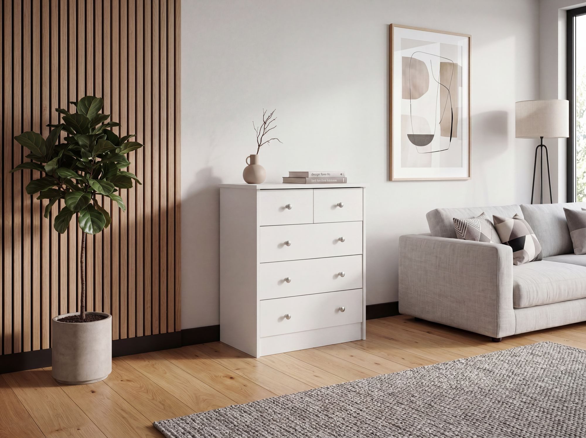 FINEBUY Sideboard SuVa1595_1 Schubladenkommode mit 5 Schubladen 60cm Kommode zeitlos (Kommode 60x70x35 cm Weiß mit 5 Schubladen Modern), Kommodenschrank Flur, Design Mehrzweckanrichte