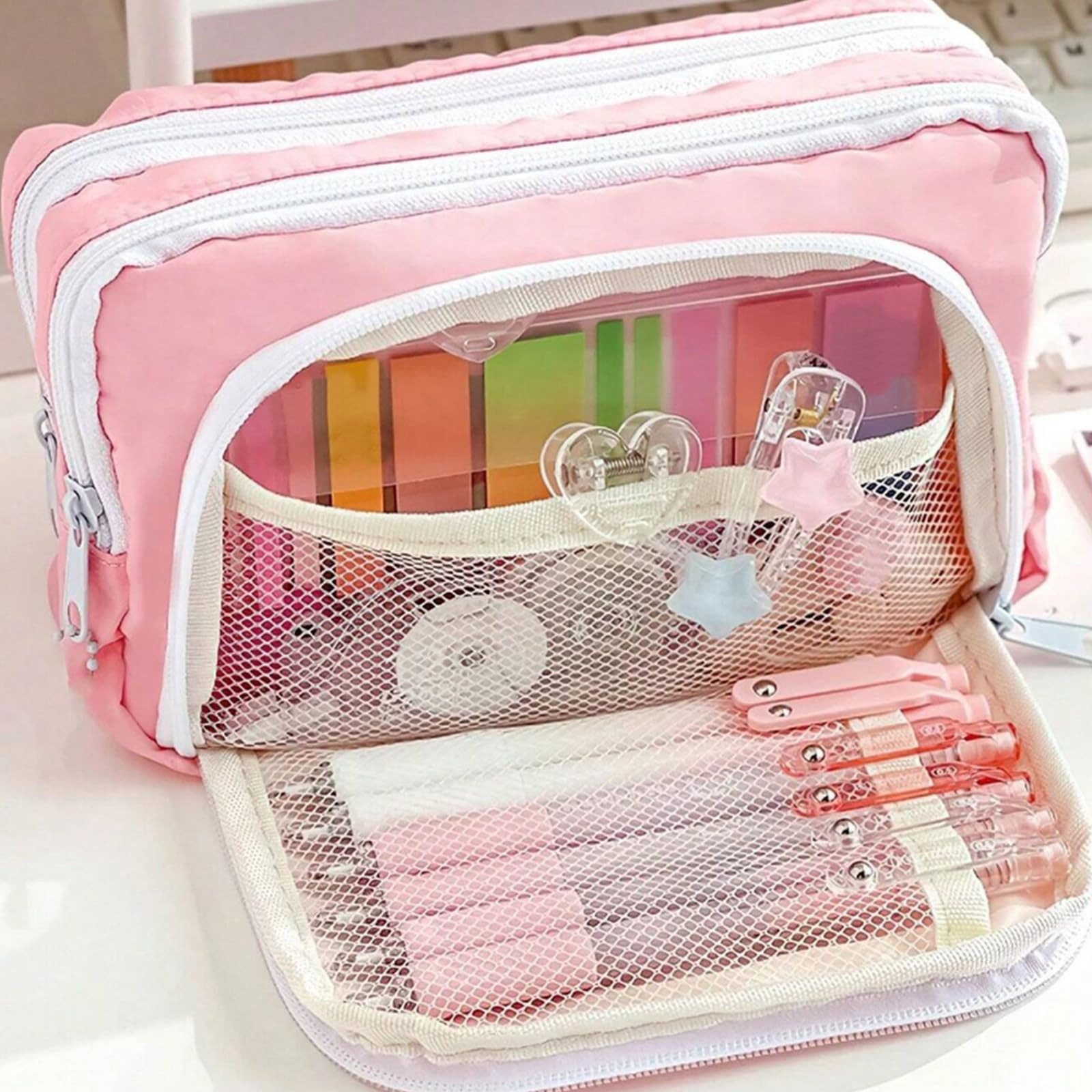 nsihing Federmäppchen Federmäppchen mit großer Kapazität, ästhetisches Mäppchen mit Fächern, Tragbare Federtasche für Schule, Uni und Büro – Bild 2 von 5