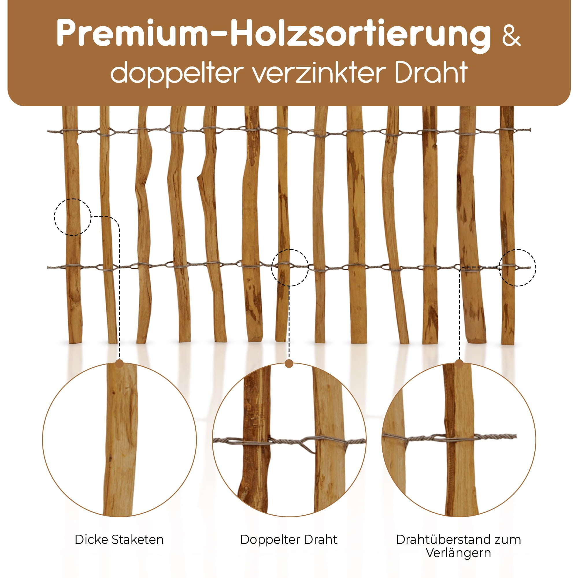 BooGardi Staketenzaun Haselnuss imprägniert, Gartenzaun, Rollzaun, (50 cm hoch Länge 5m · Lattenabstand 3-5cm · 12 Größen), Holzzaun, Teichzaun, Zaun, Garten, S – Bild 4 von 5