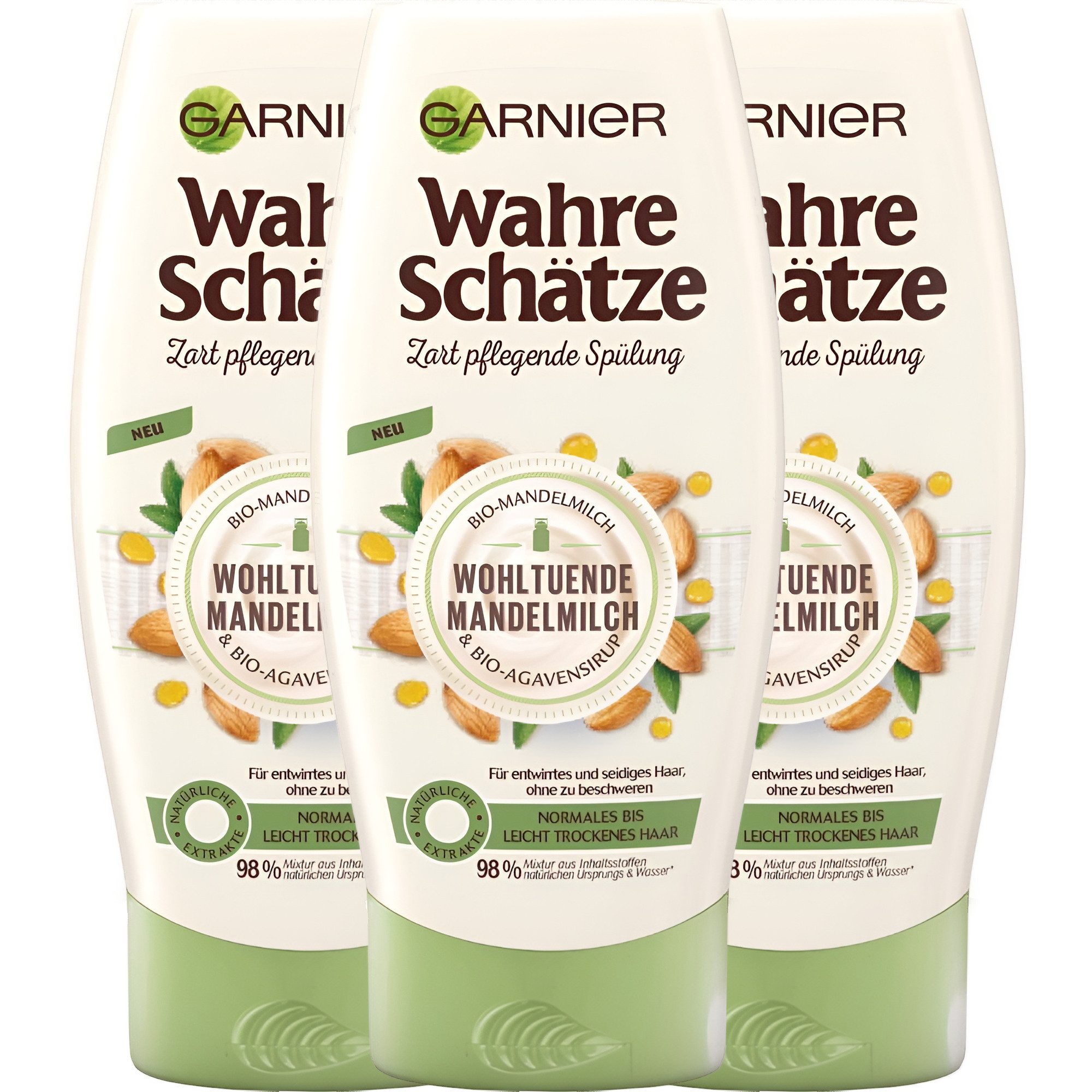 GARNIER Haarspülung Wahre Schätze Wohltuende Mandelmilch 250ml, 3-tlg.