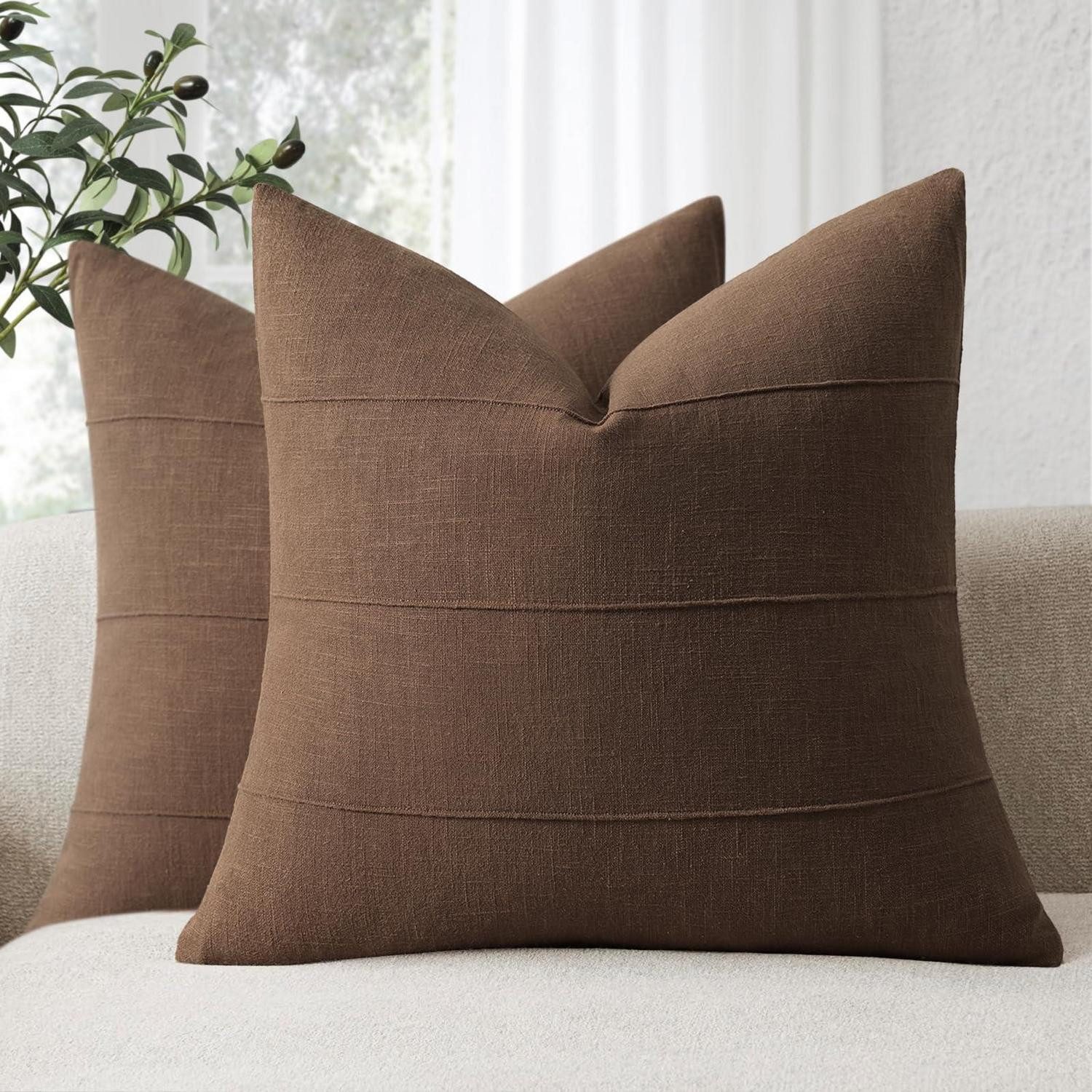 LuxusKollektion Kissenbezüge Kissenbezug Natur-Leinen 40x40 2er Set Dunkelbraun, (2 Stück)