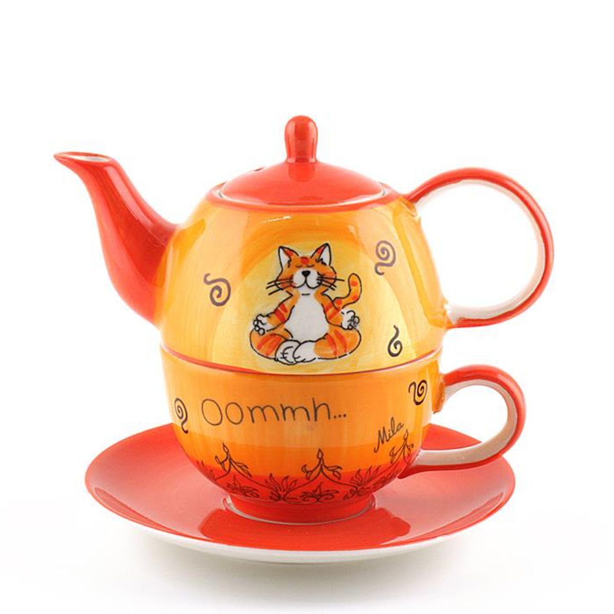 Mila Teekanne Mila Keramik Tee-Set- for-One Oommh Katze, 0,4 l, (Set, Tee-Set)