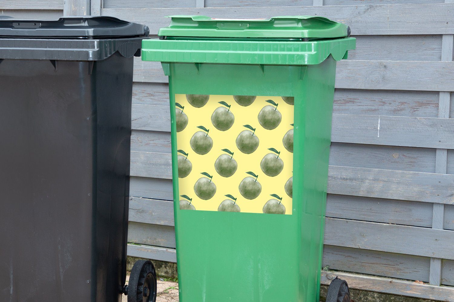 - Sticker, Abfalbehälter - Mülleimer-aufkleber, St), Äpfel Mülltonne, Wandsticker Obst Grün MuchoWow (1 Container,