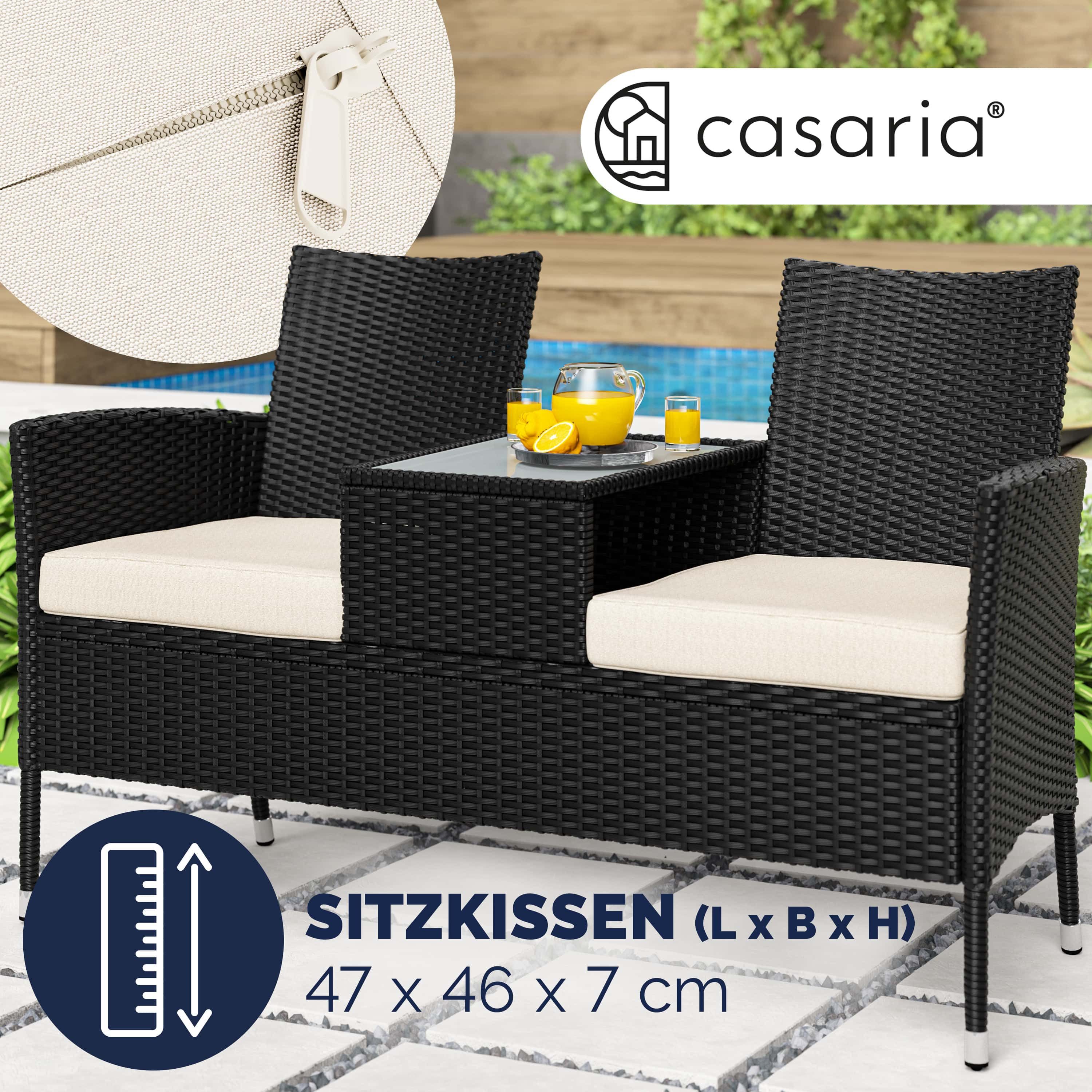 Casaria Gartenbank, inkl. Auflagen Polyrattan 320kg Belastbar Tisch Garten Schwarz