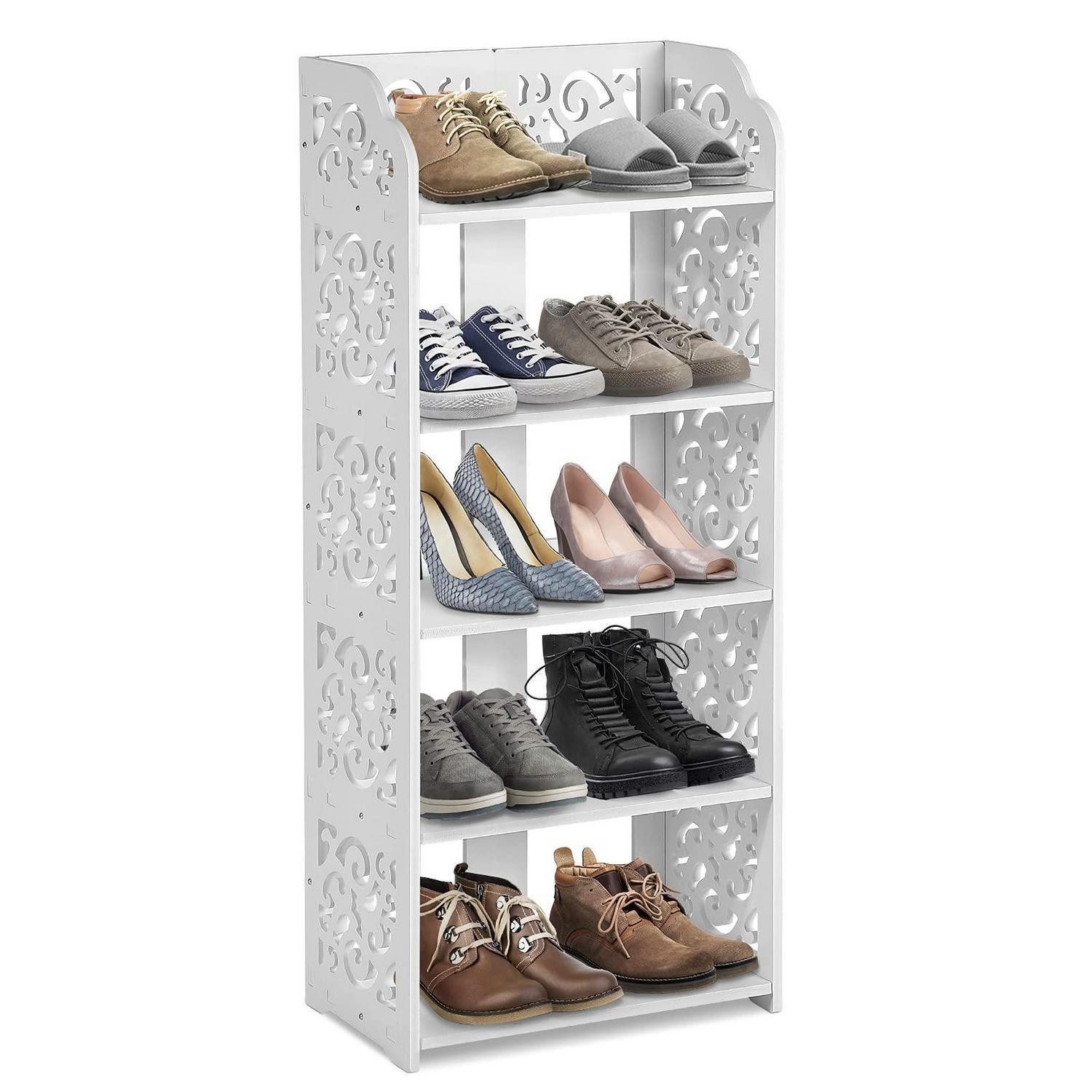 LuxusKollektion Schuhregal Schuhregal 5-stufig Weiss Hohlgeschnitzt