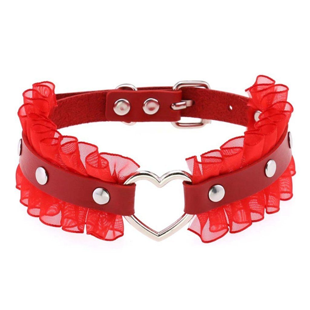 WaKuKa Kettengürtel Choker-Halskette für Damen, verstellbare Punk-Lolita-Herz-Halskette Rot
