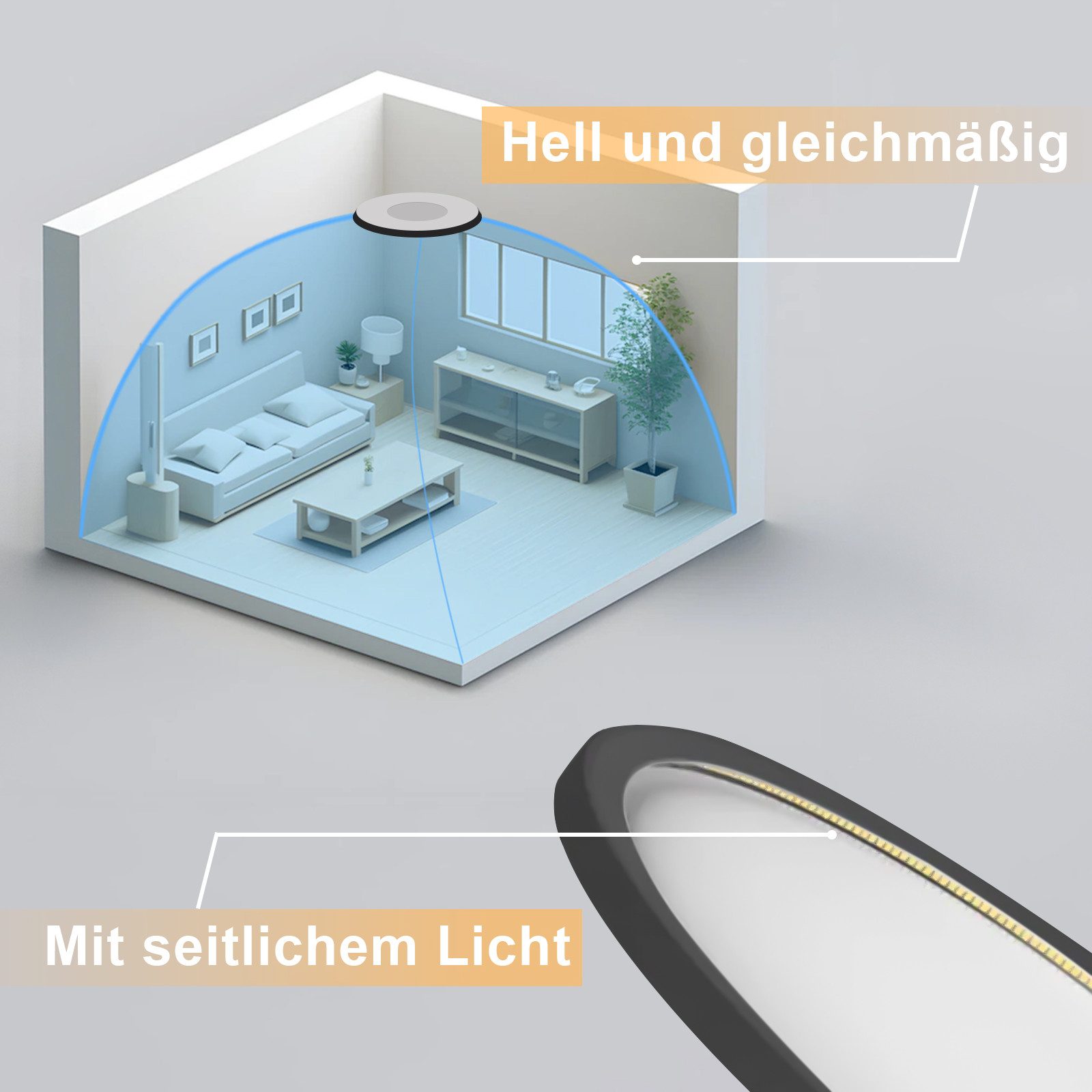 ZMH LED Deckenleuchte Wohnzimmer Ø22/30CM Modern Schwarz/Weiß Rund Deckenlampe Flur, LED fest integriert, Warmweiß, 18W Schlafzimmerlampe 3000K für Flur – Bild 5 von 5
