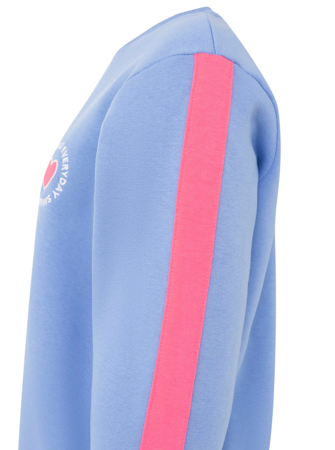 Zwillingsherz Sweatshirt "Smile Everyday" pinker Streifen am Arm, Rundhals, gesticktes Herz und Schrift – Bild 4 von 5
