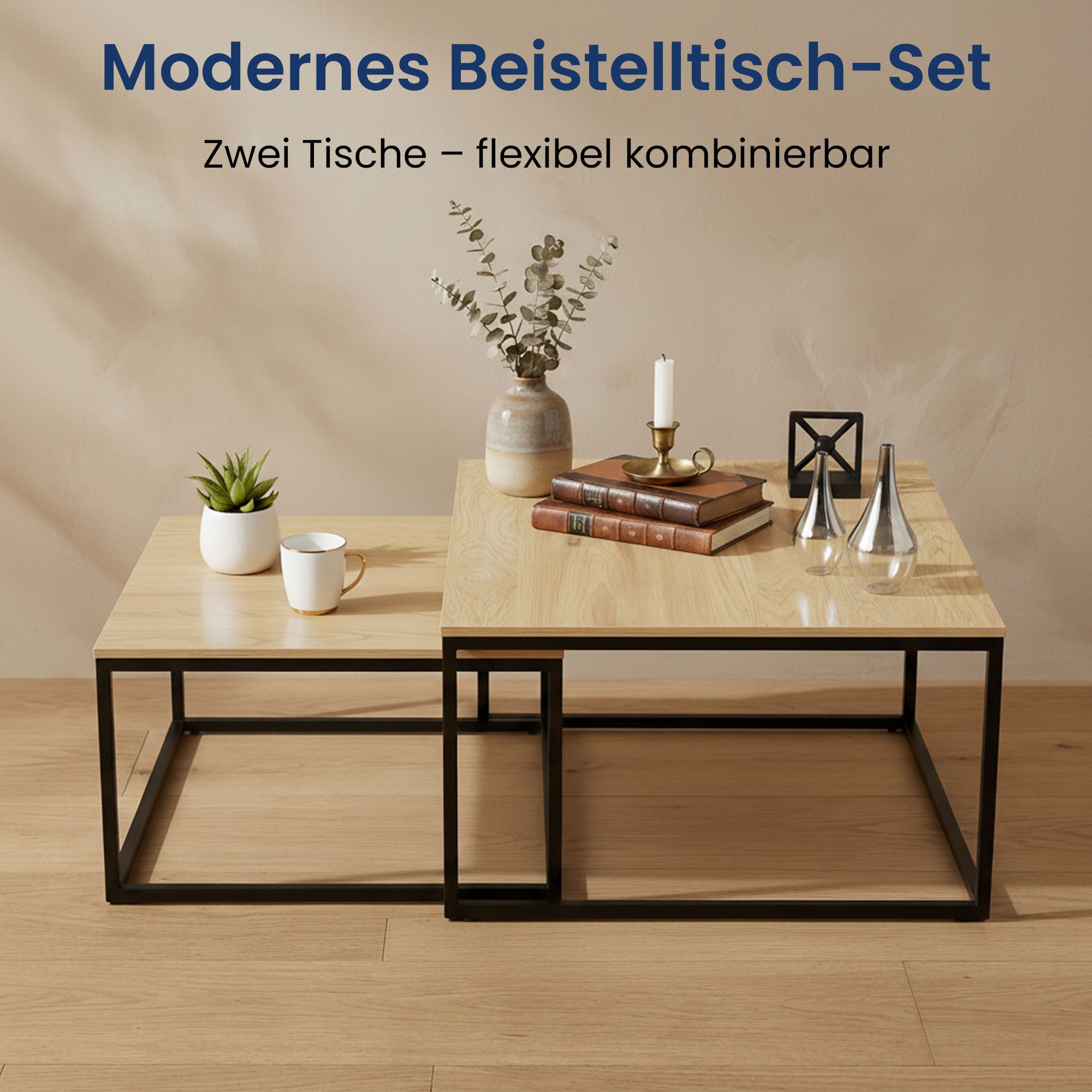 Home Collective Couchtisch 2er Set Beistelltisch Wohnzimmertisch modern rund und quadratisch (ideal als Büro Ablagetisch oder als Wohnzimmer Deko, Rund Set 2 in – Bild 4 von 5
