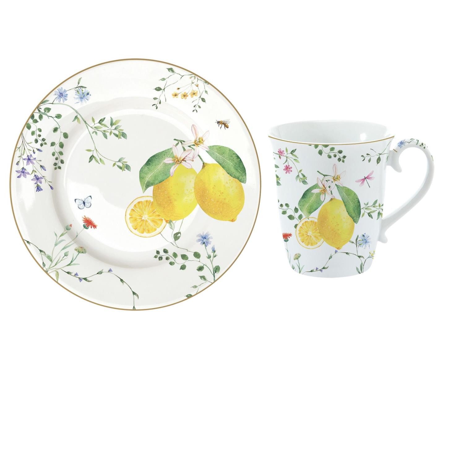 EasyLife Tasse Fleurs et Citrons, Porzellan, Spülmaschinengeeignet, Mehrfarbig, Zitronen, H: 9.5cm