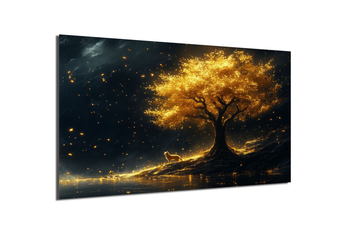 DARO Design Leinwandbild Modern Abstrakt Wandbilder XXL Wandbild Wand Deko Leinwand Bilder, (Katze am goldenen Baum - Bild groß Wohnzimmer Esszimmer Schlafzimmer Küche Einteilig Querformat Fotodruck Leinwände Wanddeko Abstrakte Kunst Boho), 30x20cm