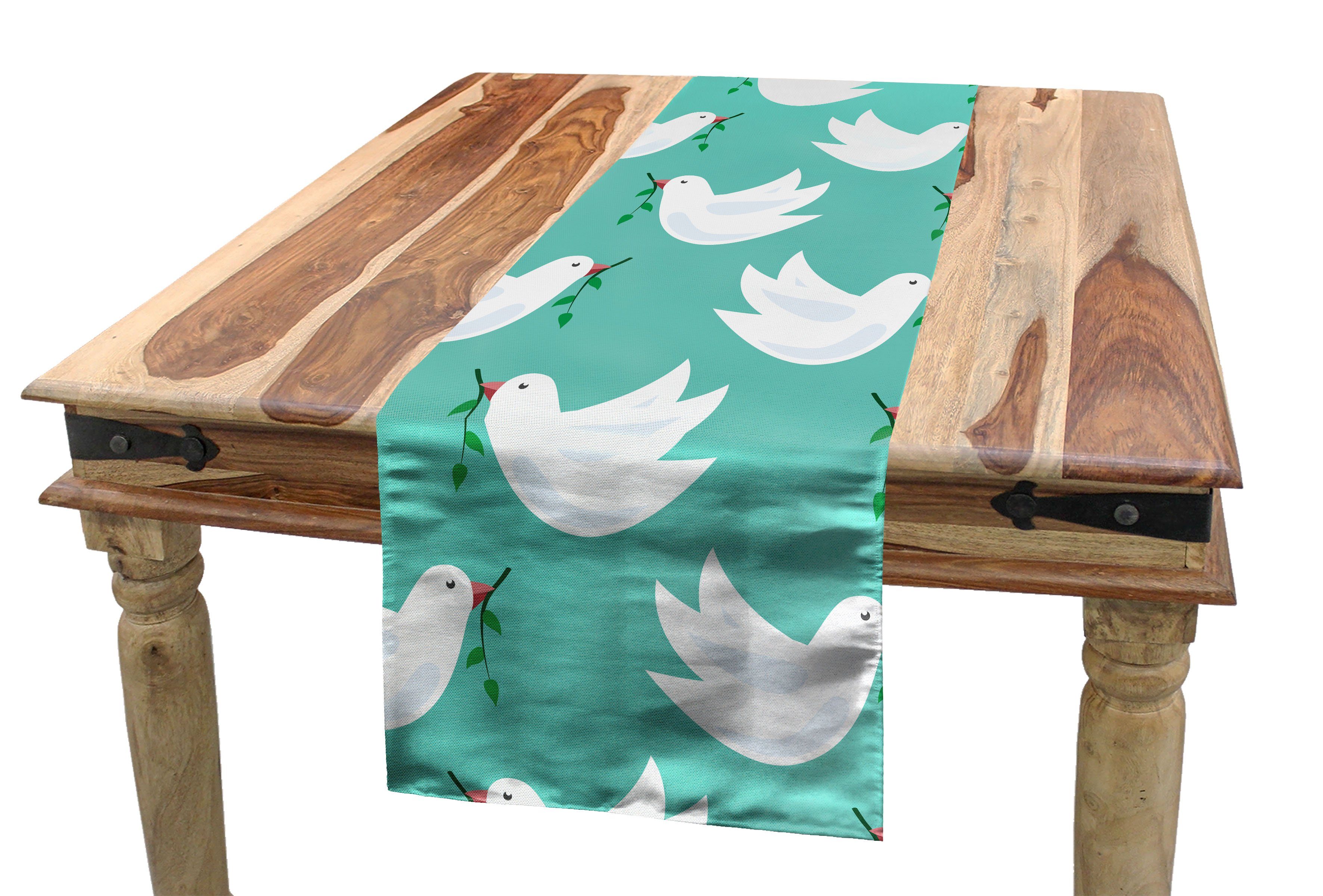 Vogel Tischläufer Taube Rechteckiger Doodle Abakuhaus mit Küche Dekorativer Zweig Esszimmer Tischläufer,