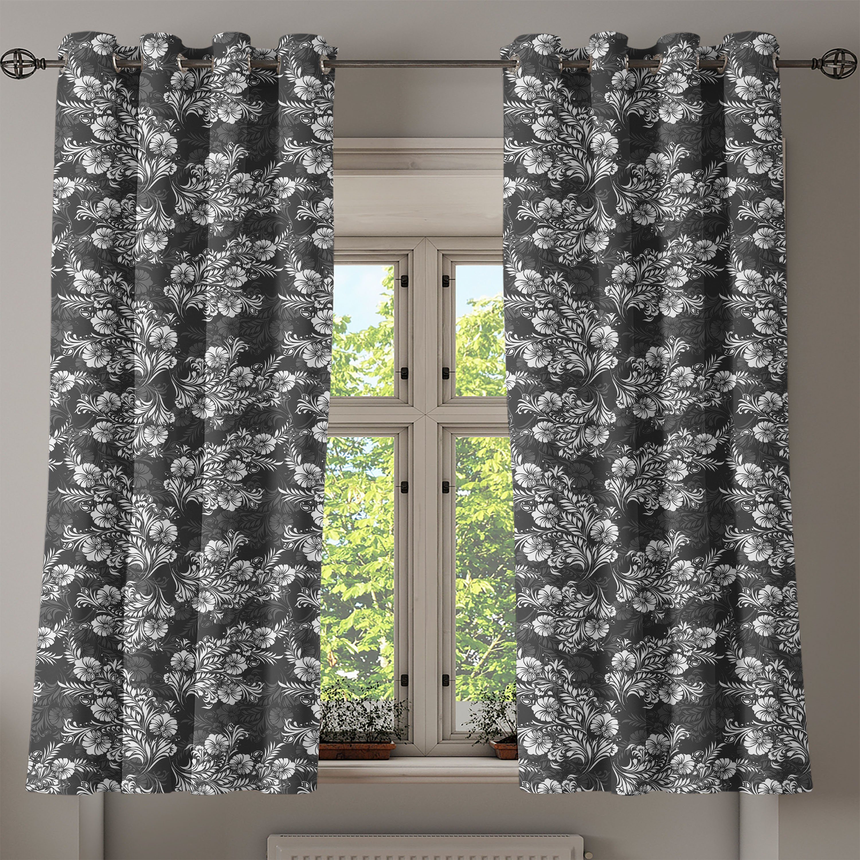 Gardine für Wohnzimmer, 2-Panel-Fenstervorhänge Abakuhaus, Blumenstrauß Braut Schlafzimmer Damast Dekorative