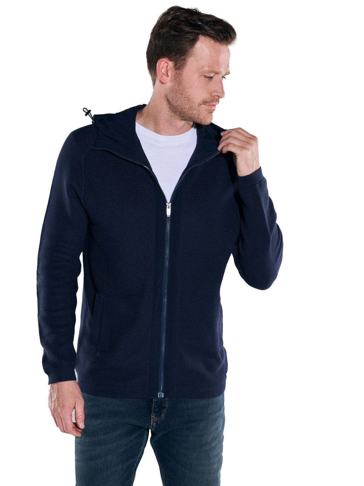 Engbers Strickjacke engbers Herren Strickjacke mit Kapuze, Saphirblau