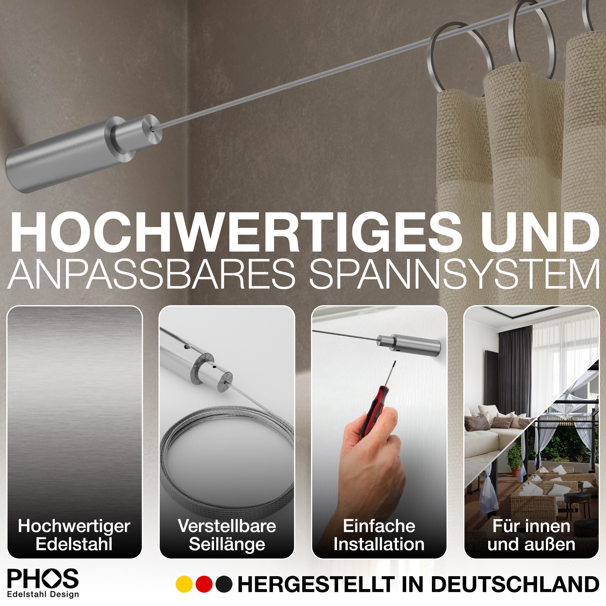 PHOS Design Seilspanngarnitur Seilspannsystem axial, Vorhänge, Gardinen