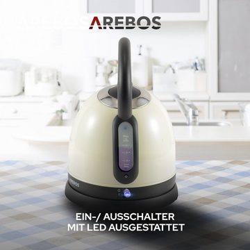 Arebos Wasserkocher Wasserkocher, Edelstahl, Retro Design, 1,8L, 3000W, 3000 W