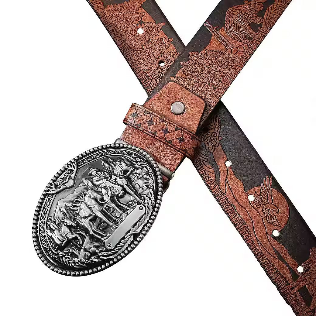 Ware aus aller Welt Koppelgürtel Rustikaler Western - Gürtel mit Cowboy Gürtelschnalle Wild West Buckle (1-St) – Bild 2 von 2