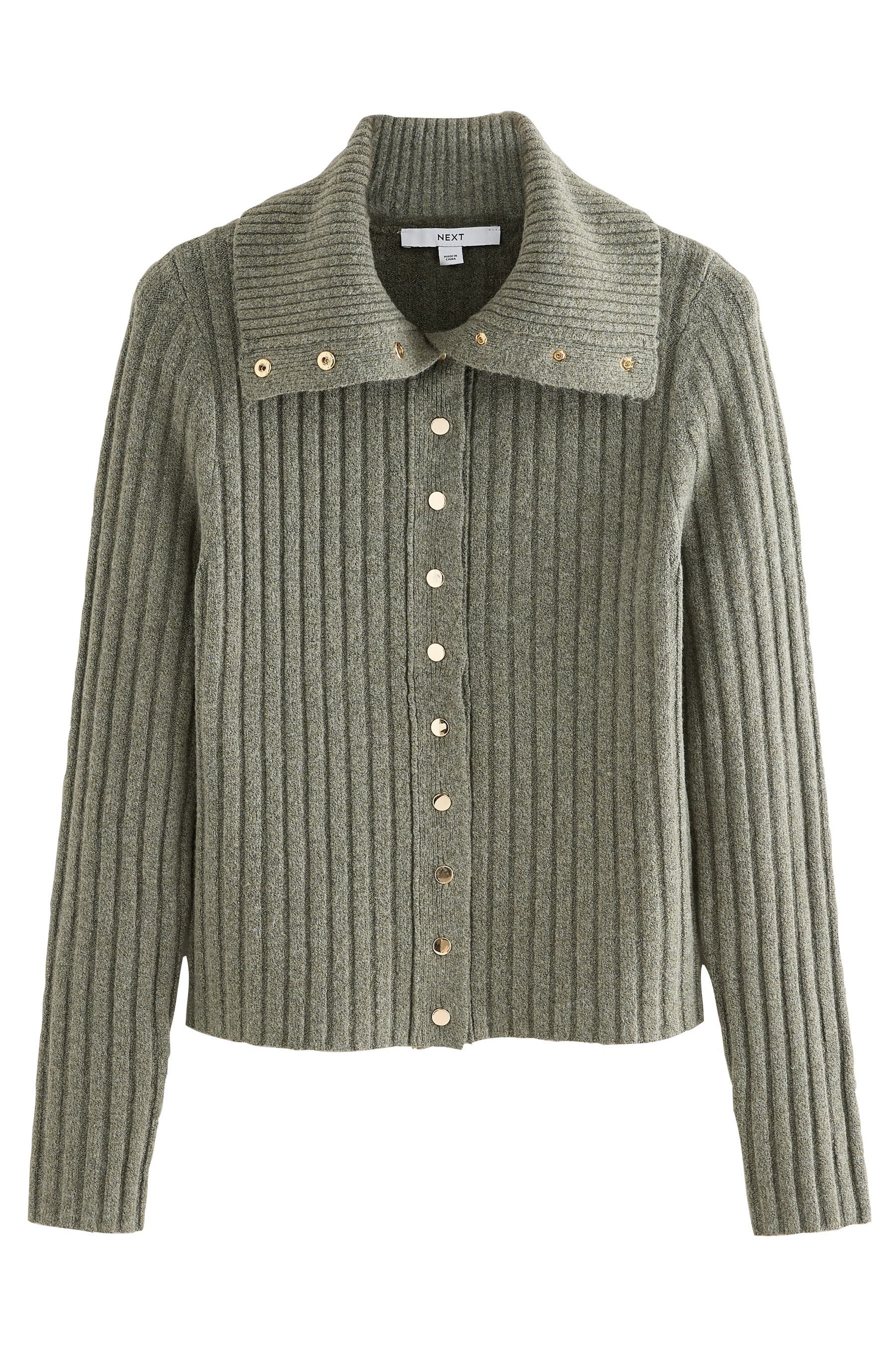 Strickjacke Gerippte Strickjacke mit Kragen und Knöpfen