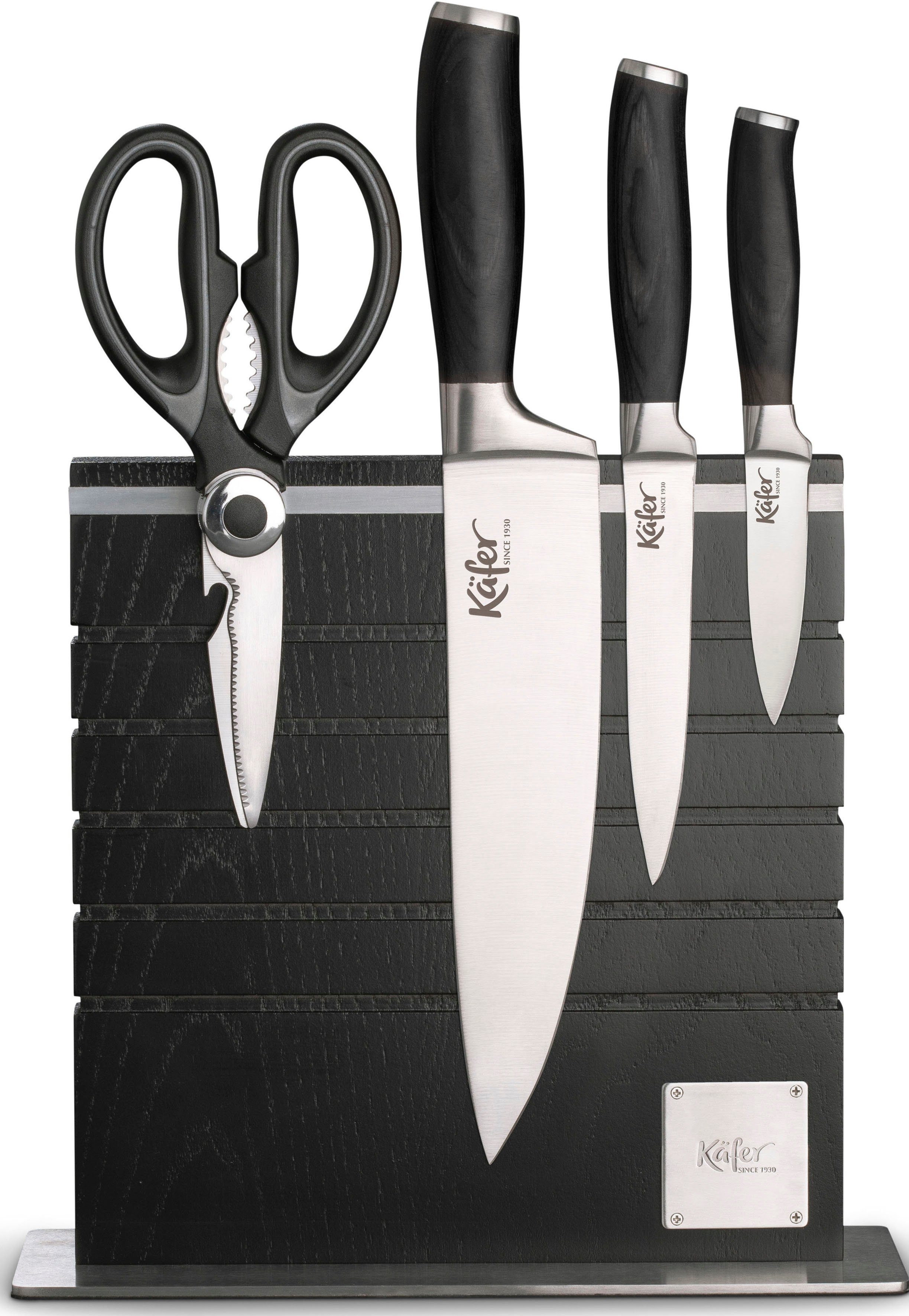 Käfer Magnet-Messerblock (5tlg), inkl. rostfreiem aus Eisgehärtete Stahl Messern, 1 Klingen Schere, 3