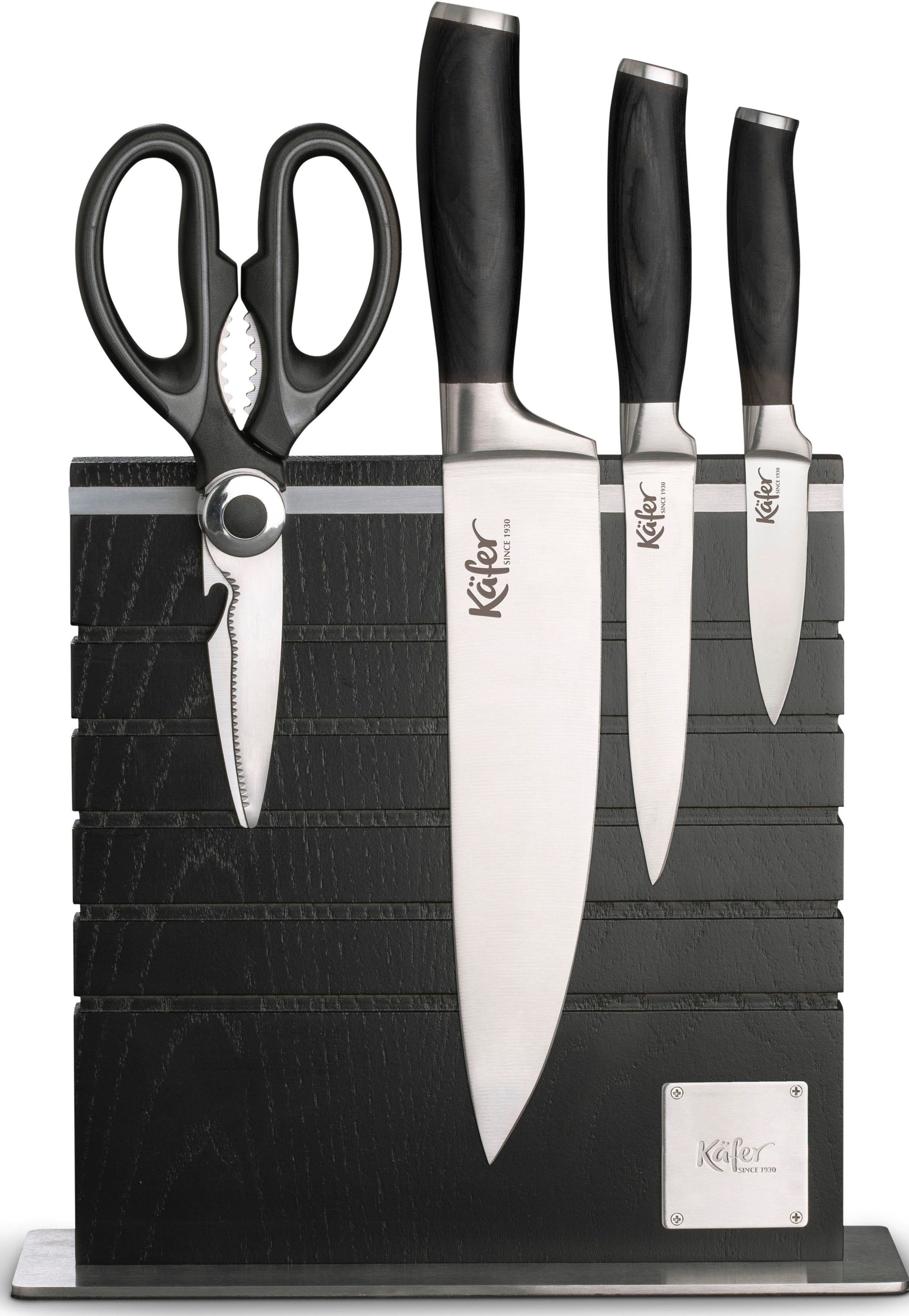Käfer Magnet-Messerblock (5tlg), inkl. 3 Messer, 1 Schere, Griffe aus Pakkaholz, für bis zu 8 Messer