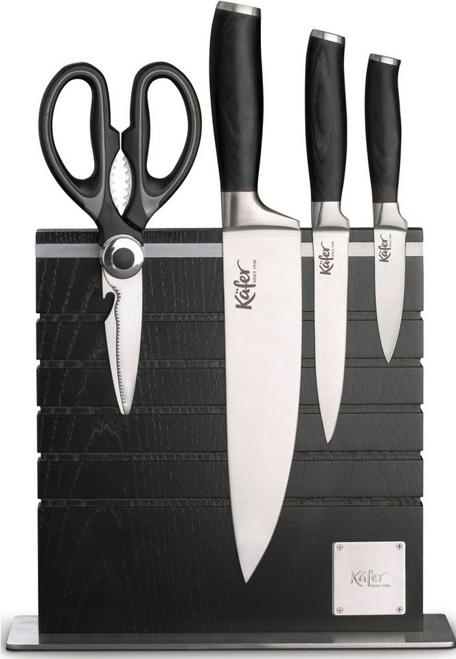 Käfer Magnet-Messerblock (5tlg), inkl. 3 Messern, 1 Schere, Eisgehärtete  Klingen aus rostfreiem Stahl