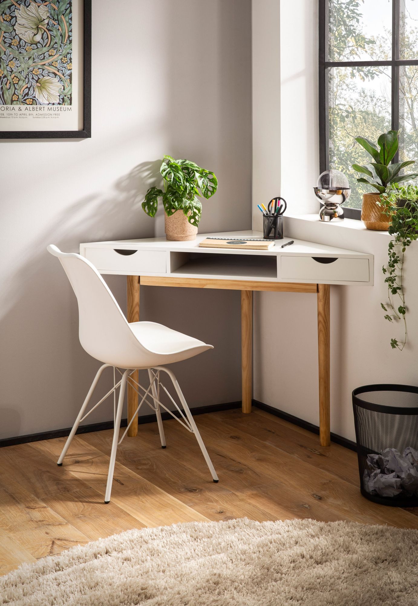 FINEBUY Schreibtisch FB107825 Eck 80 cm Weiß Schubladen Tisch Platzsparend günstig online kaufen