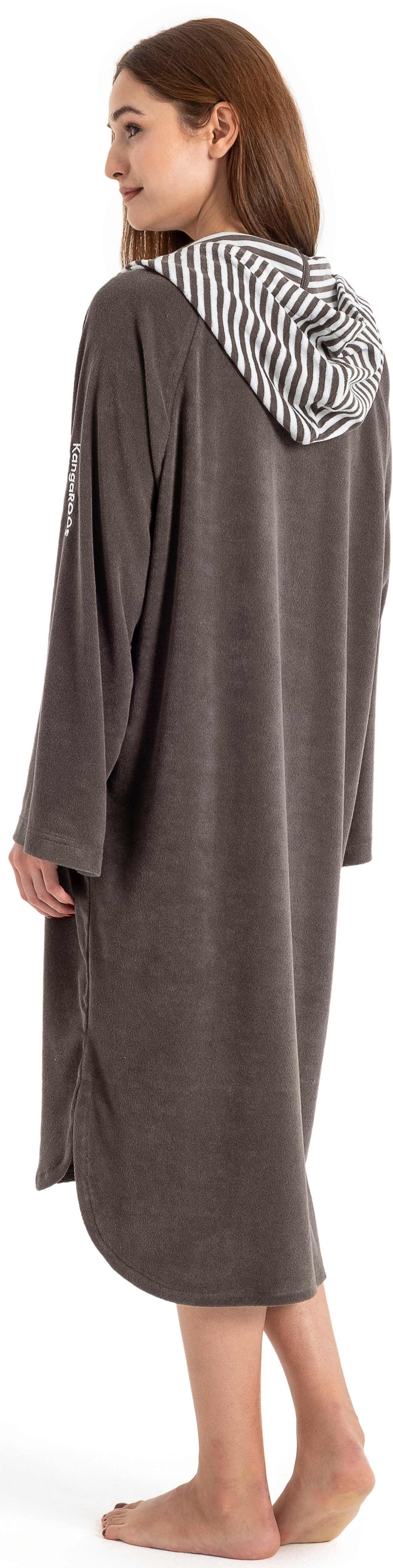 KangaROOS Badeponcho Dalia Surfponcho, ideal für Sauna, Spa & im Urlaub, Langform, Leichtfrottier, Kapuze, ohne, weich, Uni-Farben mit Streifen, leicht, Unisex, für Damen und Herren