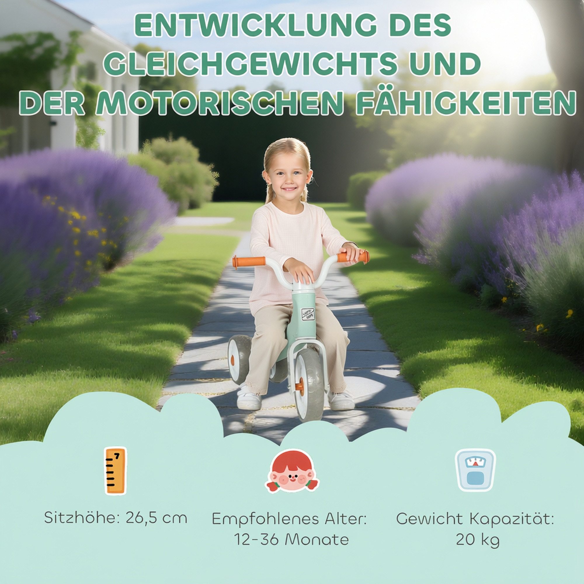AIYAPLAY Laufrad Lauflernrad ab 1-3 Jahre, Balance Bike für Kleinkinder 21.5 Zoll, mit 3 geräuscharme Räder, Lenkerpolster, Lenker mit 30-Grad-Rotation – Bild 5 von 5