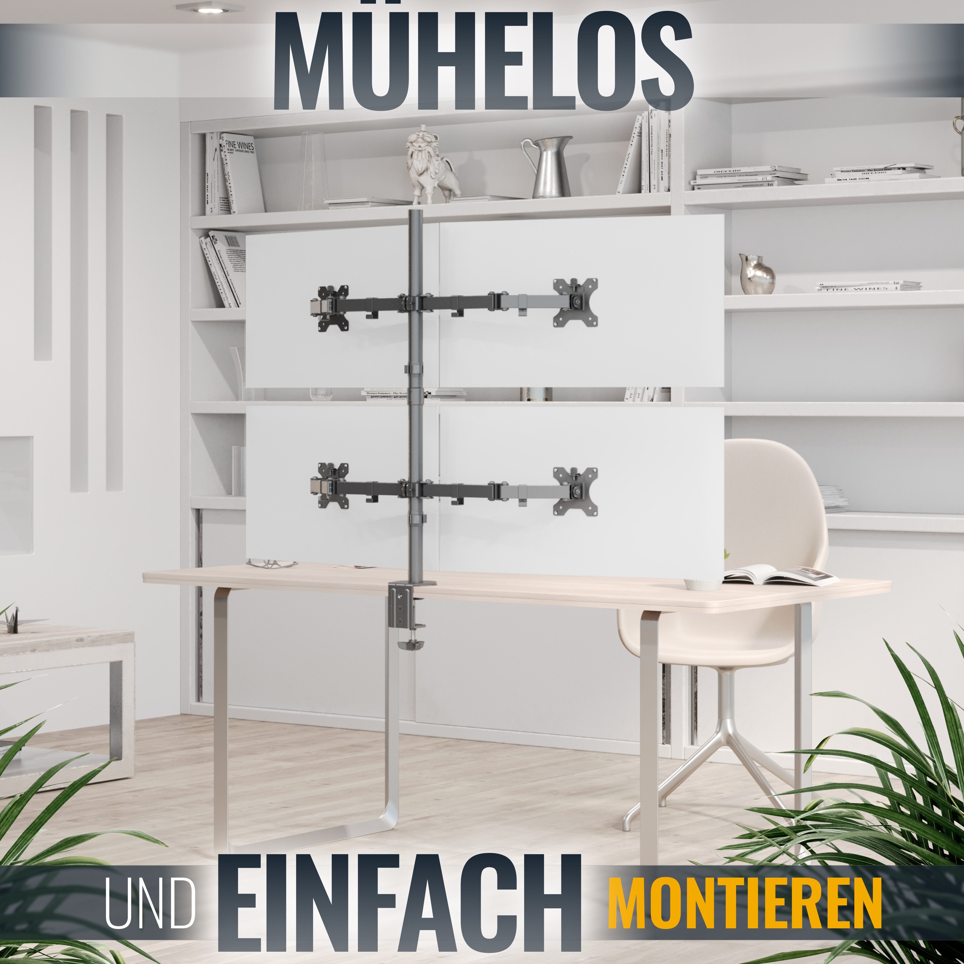 RICOO Monitor-Halterung Multi Monitor Tischhalterung 4 Monitore Bildschirmhalterung TS2811, (bis 32 Zoll, VESA 75x75 und 100x100, 1-tlg., 8 kg Belastbarkeitv, von 33-81 cm (13"-32) Bildschirm-Diagonale, Tischhalterung 4 Monitore Monitorständer Bildschirm Halter schwenkbar)