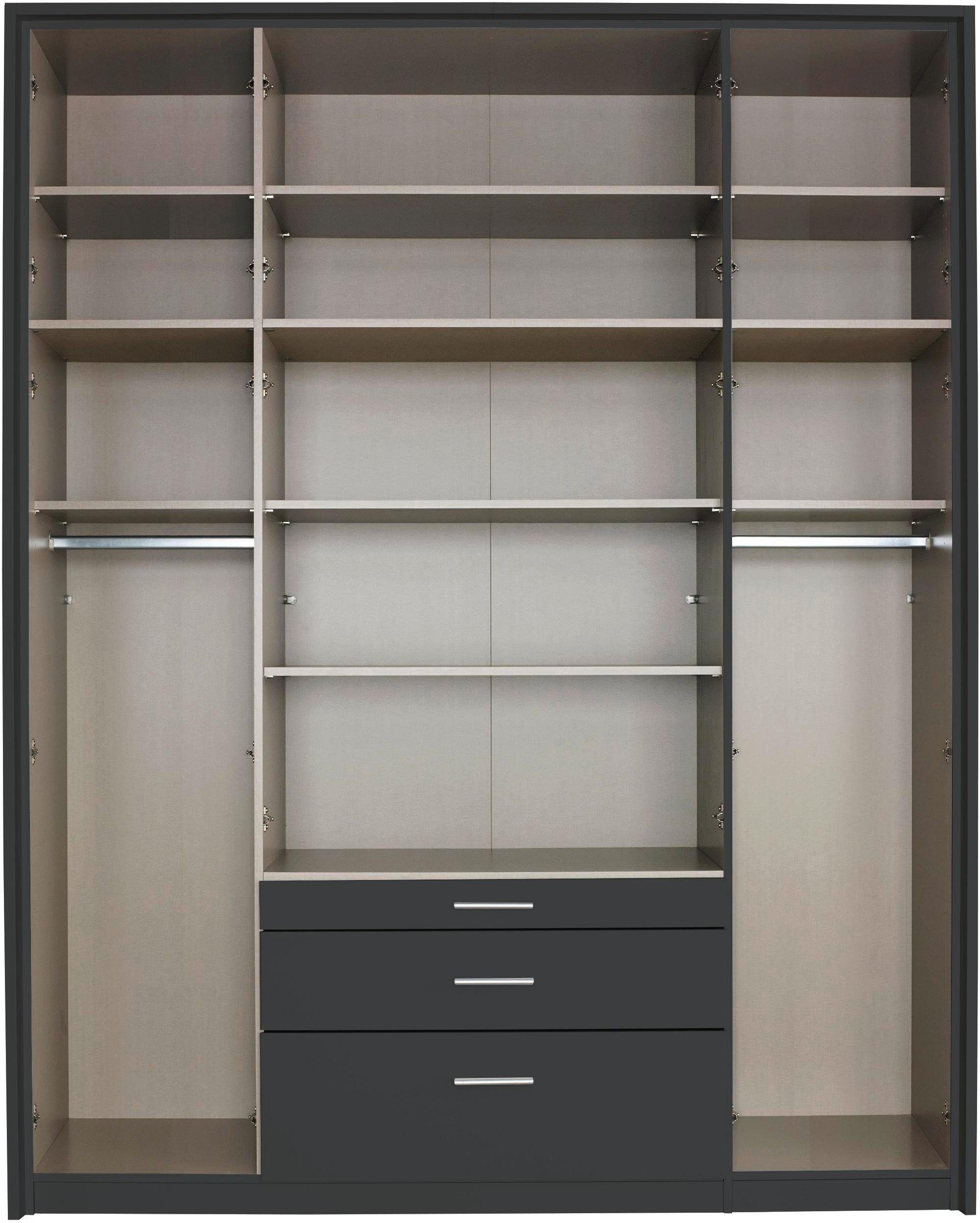 rauch Kleiderschrank Hildesheim inkl. Schubkasten Inneneinteilung graumetallic/weiß und Passepartout mit