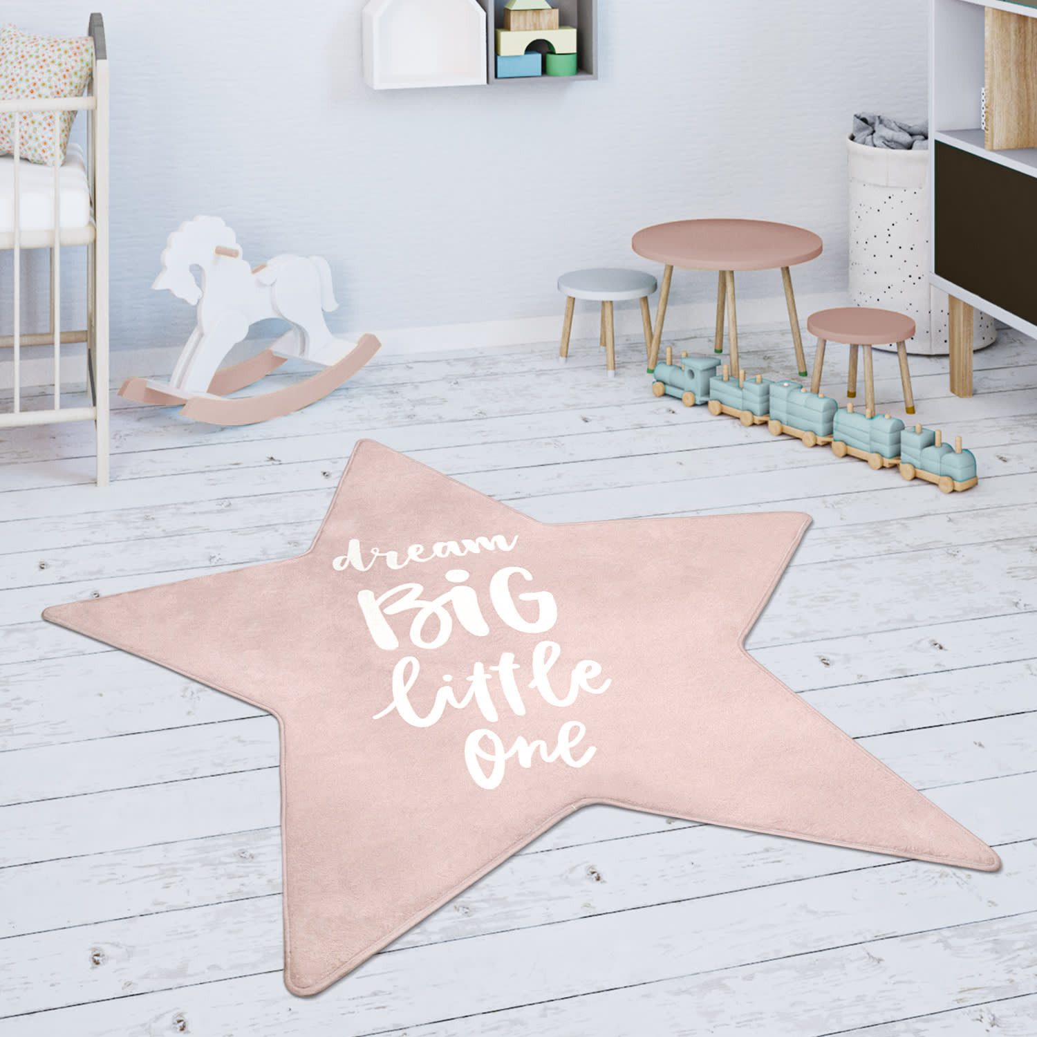 KADIMA DESIGN Kinderteppich waschmaschinenwaschbar Stern Kinderzimmer Kinderteppich, Freiform, Höhe: 4 mm, 100% Polyester, Rücken aus Felt + Dots, Freiform, 120STcm, Pink