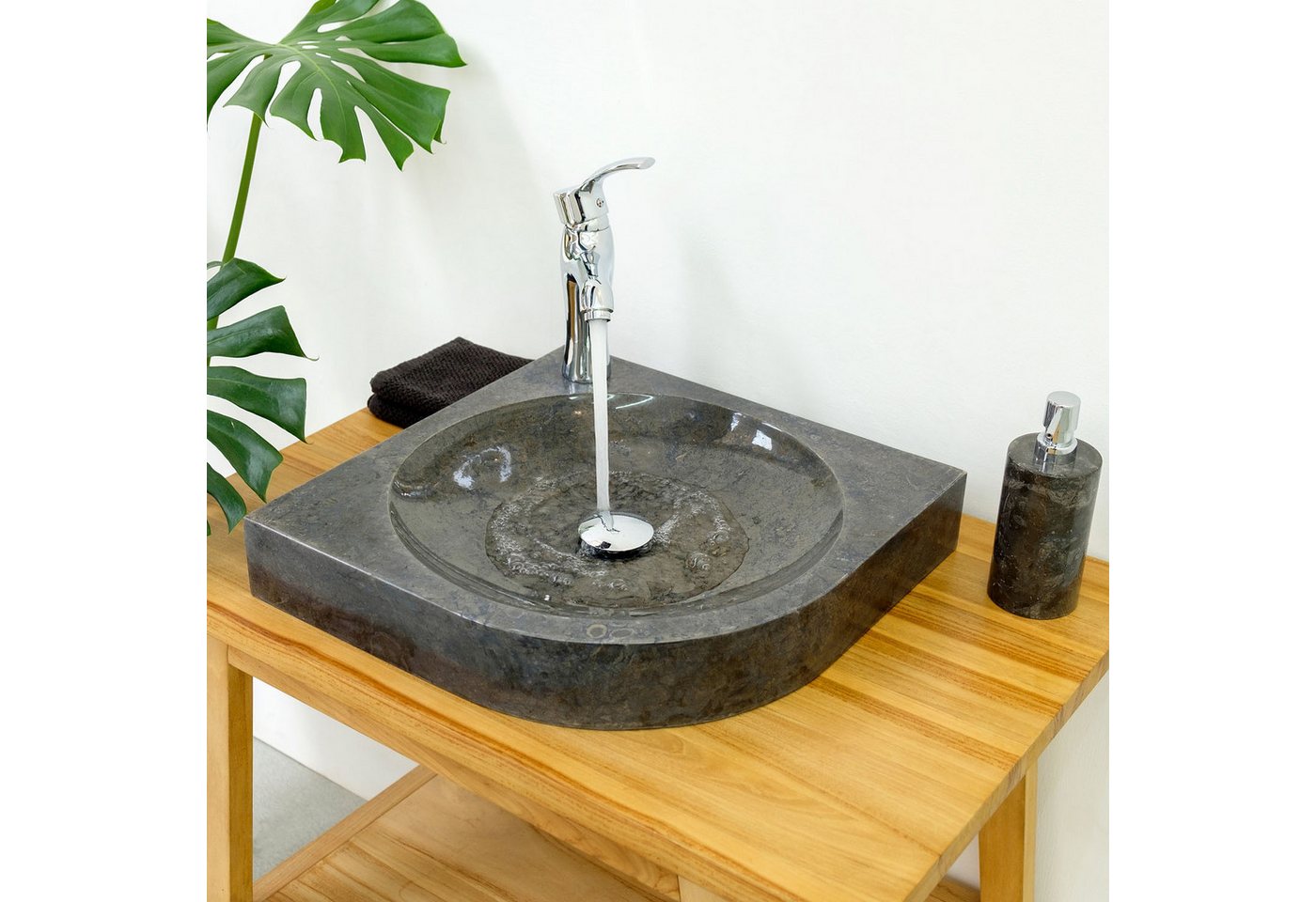 Thumbnail - wohnfreuden Aufsatzwaschbecken Marmor Waschbecken SAMBA 40 cm schwarz rund (Kein Set), 57_101567