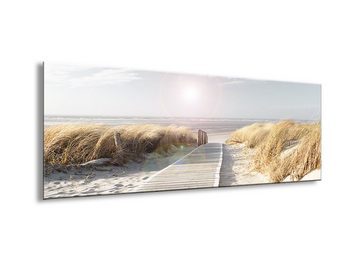 artissimo Glasbild Glasbild 80x30cm Bild aus Glas Weg zum Meer Strand, Landschaft: Strandgräser