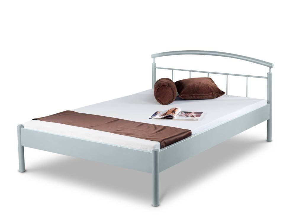 BedBox Metallbett Nina, filigran Metallbett, pulverbeschichtetes silbergrau stabil Metall und zugleich, elegantes