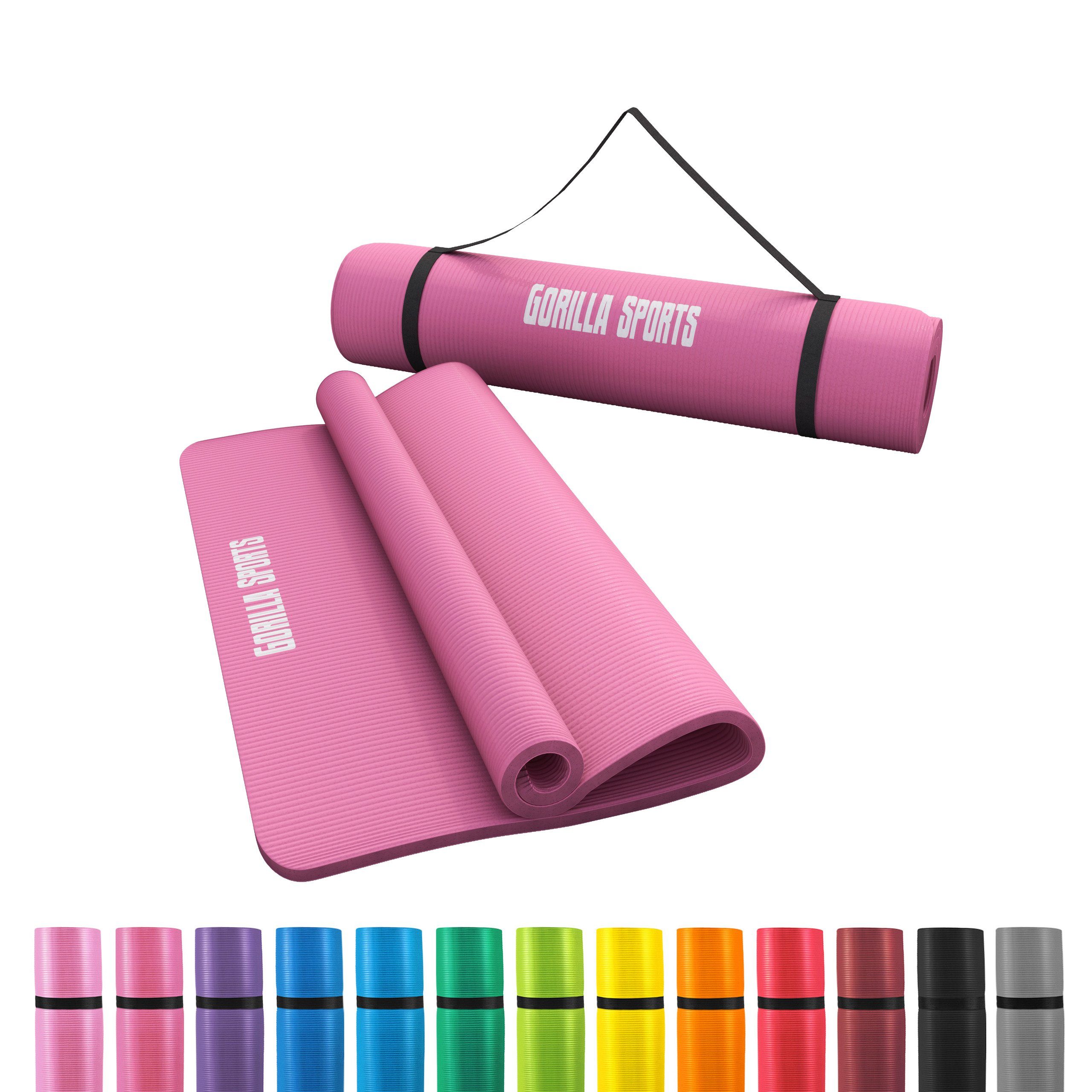 GORILLA SPORTS Yogamatte 190x60cm / 190x100cm, Tragegurt, Rutschfest - Fitnessmatte, Gymnastik