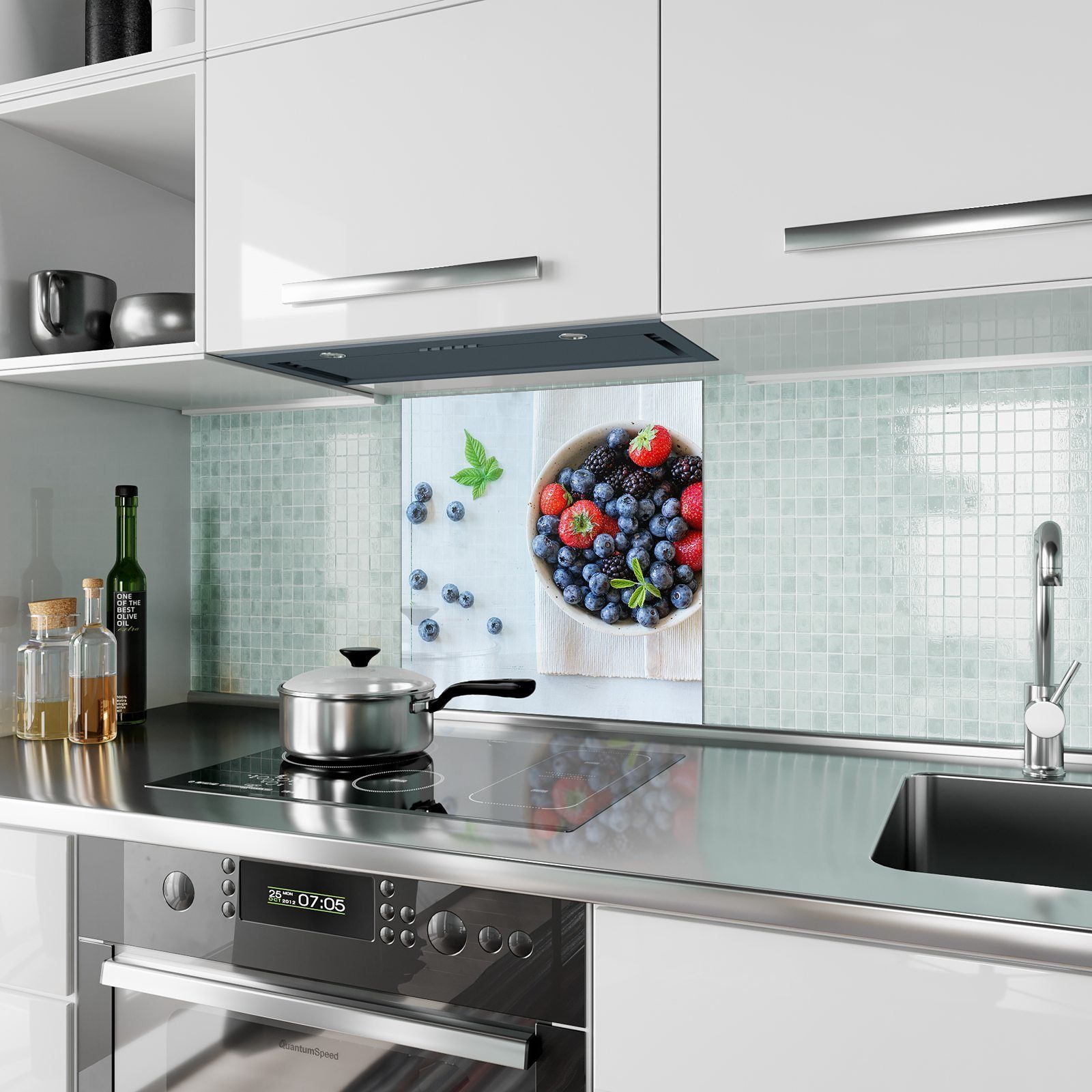 Küchenrückwand mit Keramikschale Beeren Spritzschutz mit Primedeco Glas Motiv Küchenrückwand