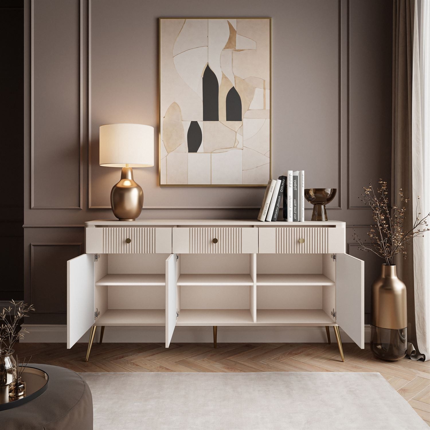 Lookway Kommode ELYSIA KASCHMIR 3D3S – Kommode auf Beinen mit 3 Schubladen und 3 Türen, Breite: 165 cm