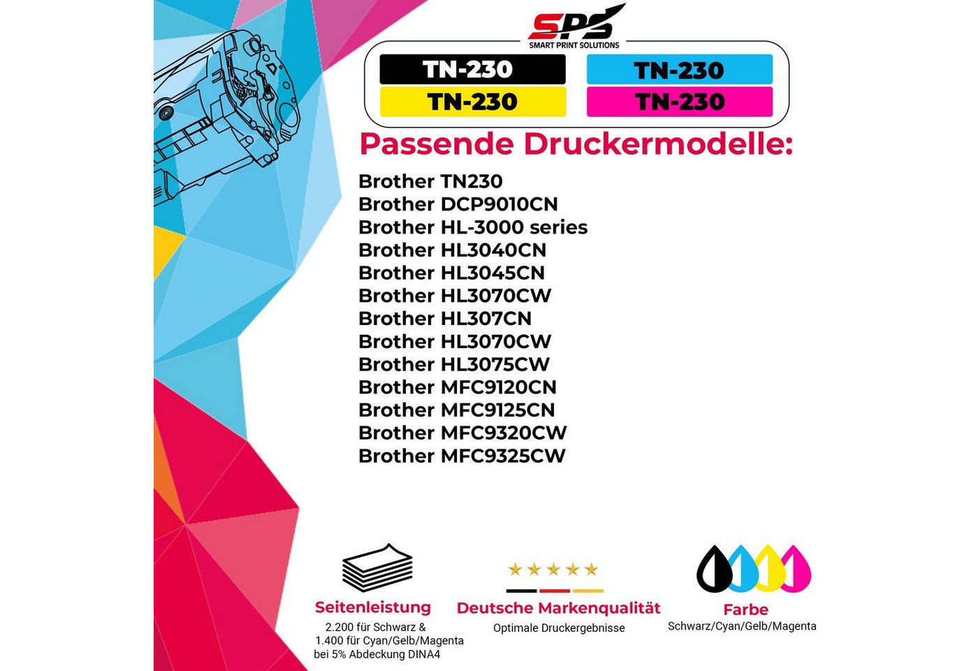Thumbnail - SPS Tonerkartusche Kompatibel für Brother DCP-9010CN (DCP-9010CN), (1er Pack, 1-St., 1 x Toner (Für Brother TN230 Gelb)