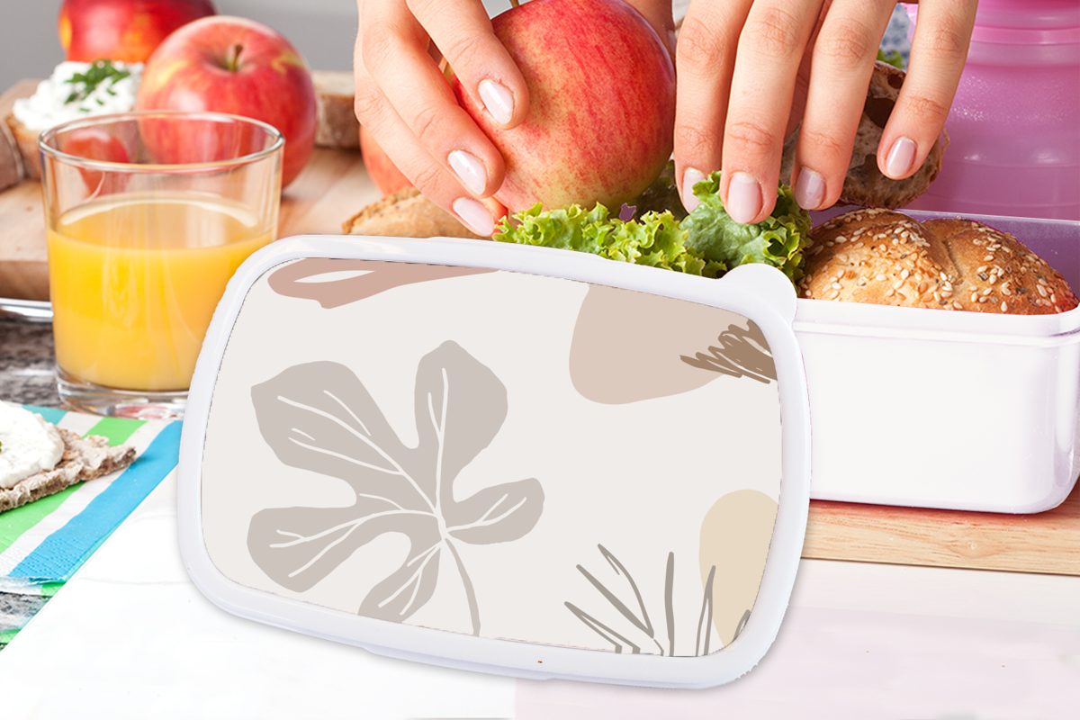 MuchoWow Lunchbox Sommer weiß Brotbox für Laub Grau, (2-tlg), - Kunststoff, für und Brotdose, Jungs - Erwachsene, Kinder und Mädchen
