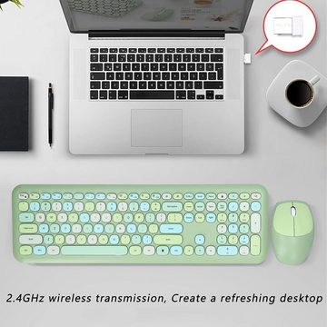 ASHATA Retro-Ästhetik trifft auf Komfort und FreiheiT Tastatur- und Maus-Set, für Stilbewusste und effizientes Arbeiten mit präziser Steuerung,DPI