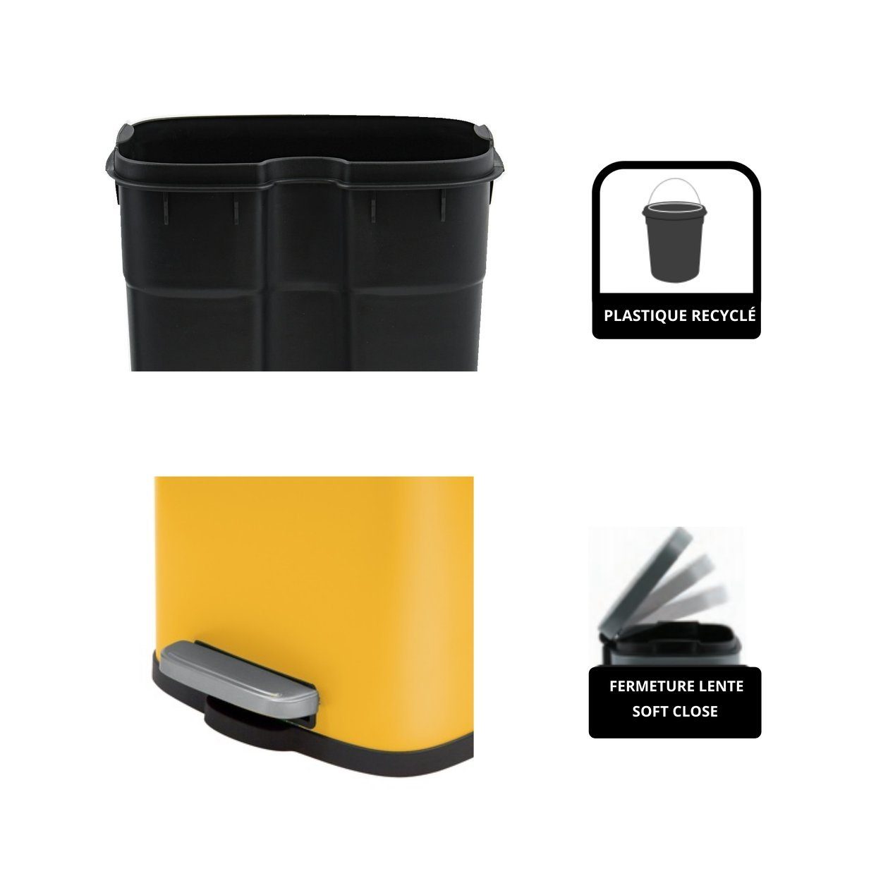 spirella Kosmetikeimer AKIRA, Treteimer mit Softclose-Absenkautomatik, herausnehmbarem Inneneimer, Anti-Fingerprint-Beschichtung, 5L, sonnengelb