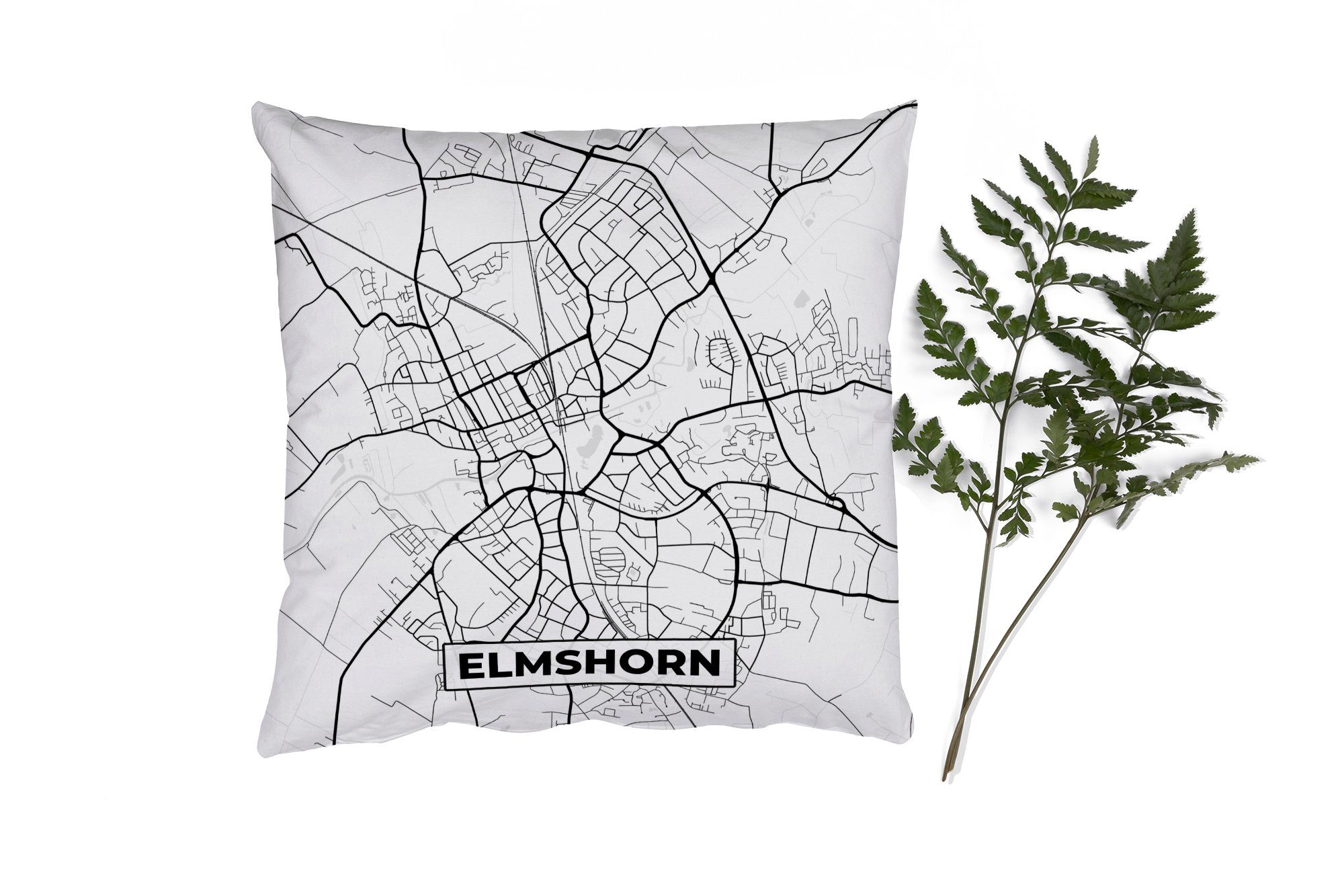 Zierkissen Sofakissen Deko, mit Karte MuchoWow Elmshorn, - Schlafzimmer, Füllung Wohzimmer, für Dekokissen - Stadtplan