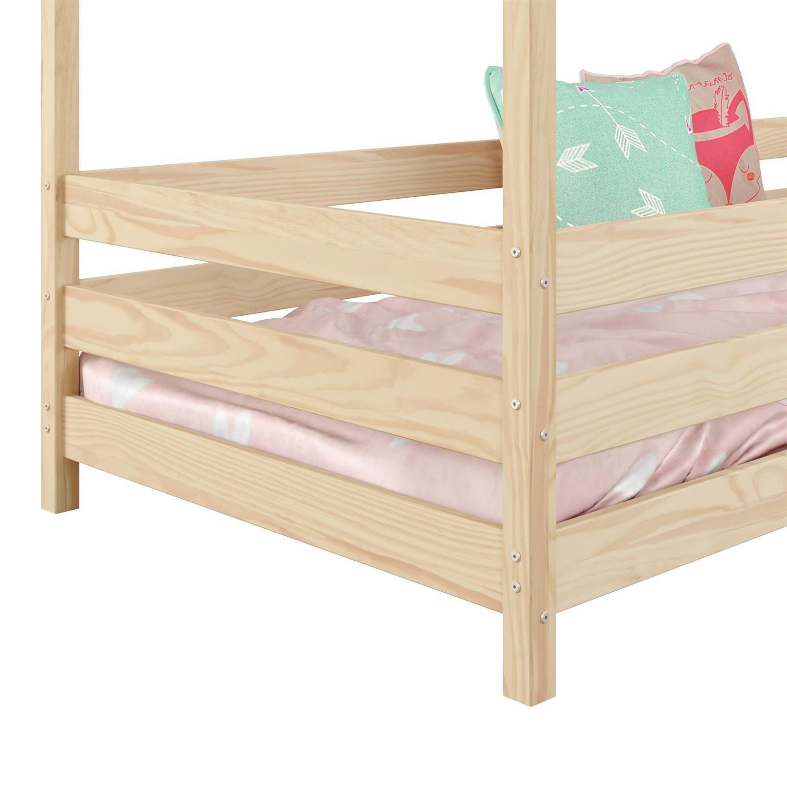 IDIMEX Kinderbett RENA, Hausbett 200 Montessori Rausfallschutz natur Kiefer 90 Bett Kinderbett nat x
