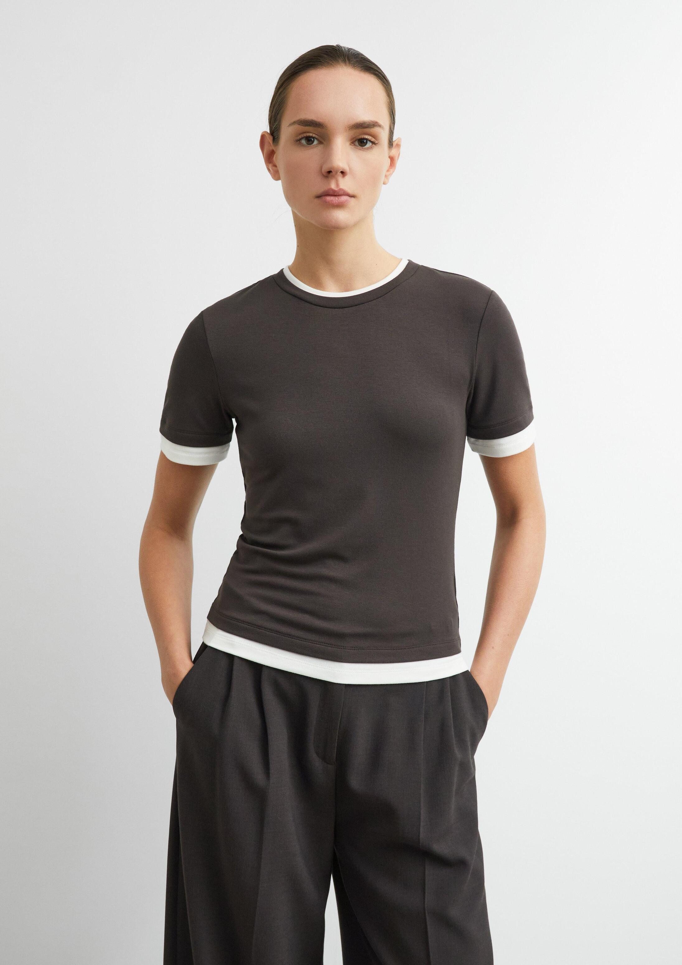 comma Kurzarmshirt T-Shirt Softes T-Shirt in Layering-Optik