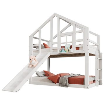 MODFU Etagenbett Kinderbetten Einzelbett Gästebett (mit 2 Schlafplätze, 2 Lattenrost), mit Rutsche & Leiter, 90 x 200 cm